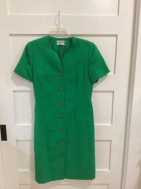 Kasper Green Short-Sleeve Button-Front Sheath Dress
